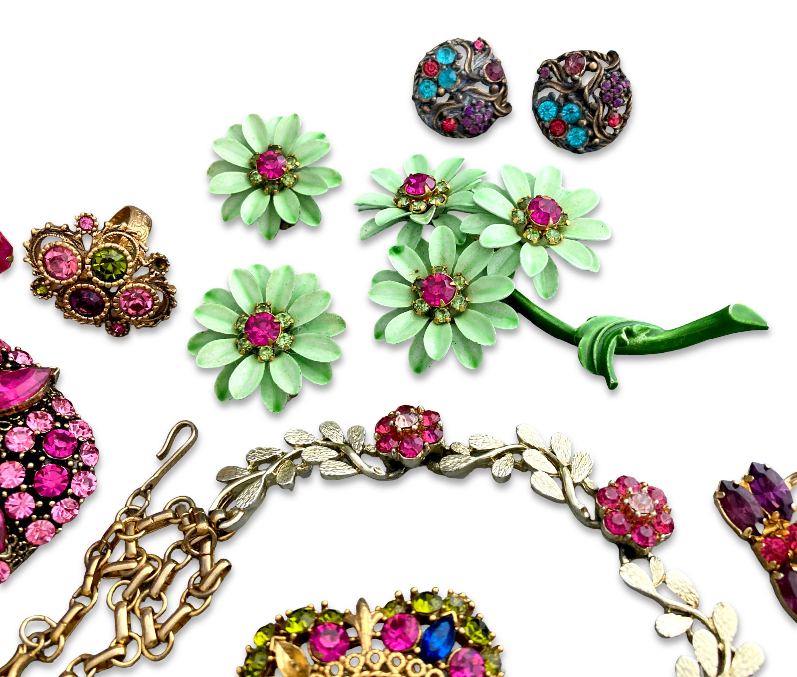 Vintage Pink Rhinestone Repair Costume Jewelry Lot Signed Coro Hollycraft Lisner