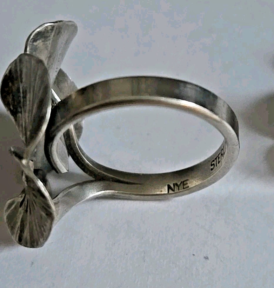 Vintage Sterling Silver Stuart Nye Pansy Screw Back Earrings and Ring Set