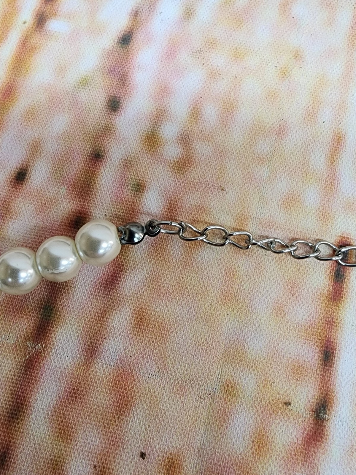 Vintage Faux Pearl & Rhinestone Necklace Unsigned Silver Tone Lobster Claw Clasp