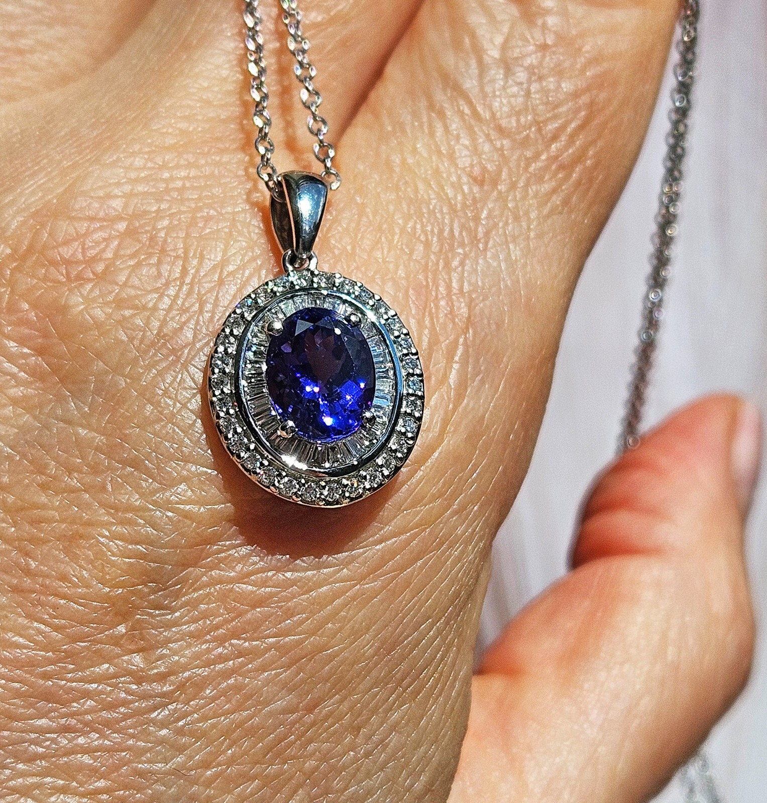 Rhapsody AAAA OVAL Tanzanite E-F VS Baguettes Diamonds 3.45ctw Platinum Pendant