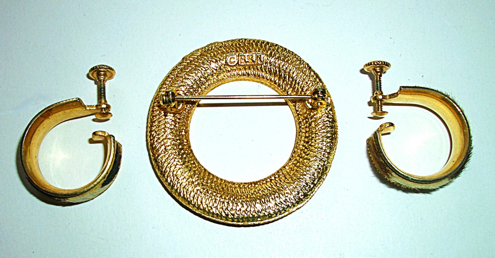 Vtg 1940s/50s BSK Faux Fur Cheetah Print Brooch Pin & Screw Back Earrings
