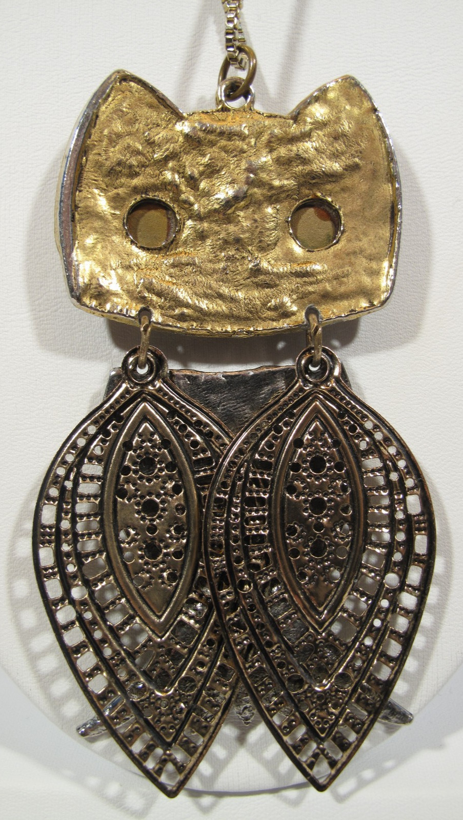Lot of 2 VTG Owl Necklace Gold~Silver Tone~Pink~Amber Eyes~24″-30″ Chain-64-108g