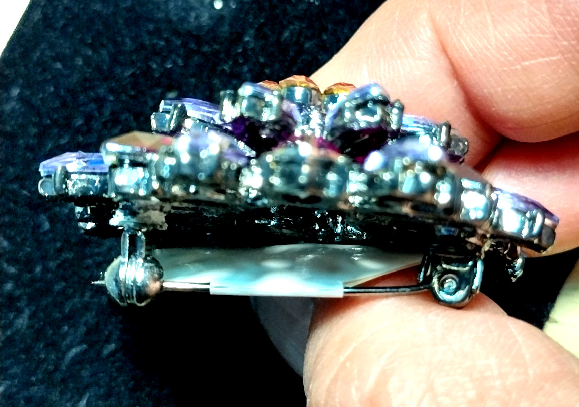 Multicolor Pinks & Purples Rhinestone & Crystals Brooch * Silver Tone Back