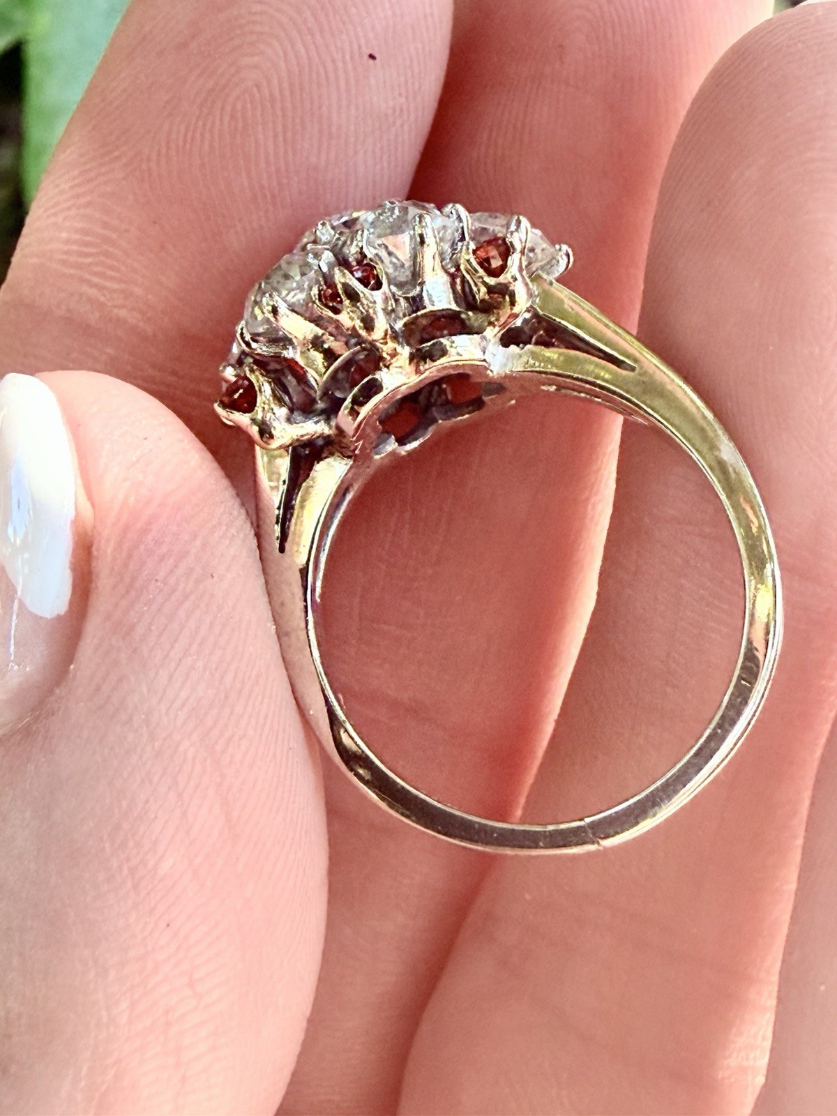 Rare Edwardian 4.43ct Old European Mine Cut Diamond Orange Sapphire Cluster Ring