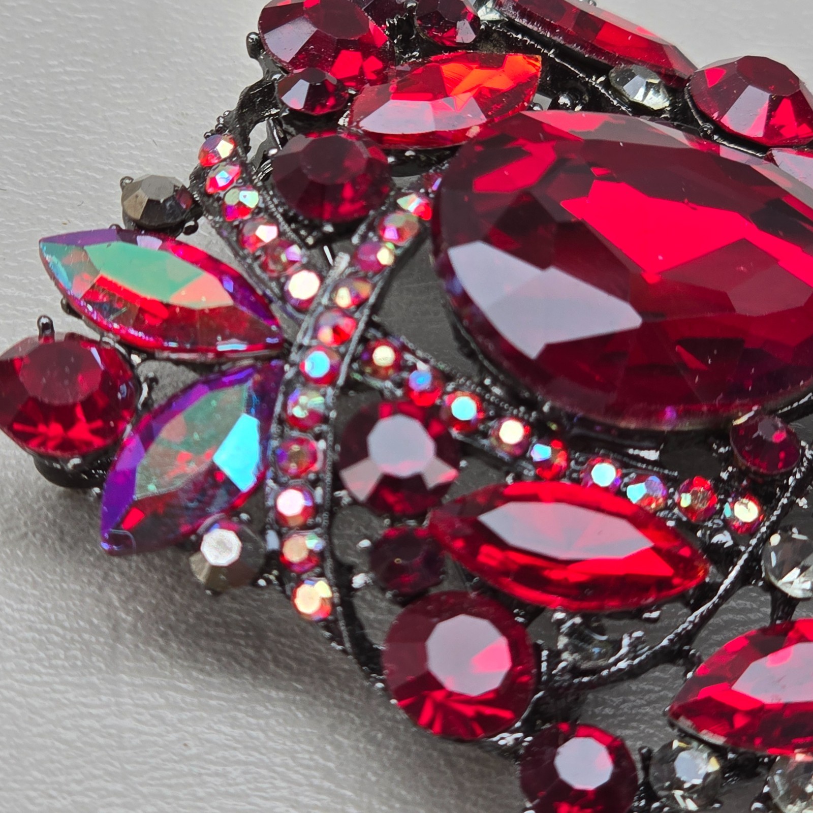 Rhinestone Brooch Statement Red AB 3 Inches
