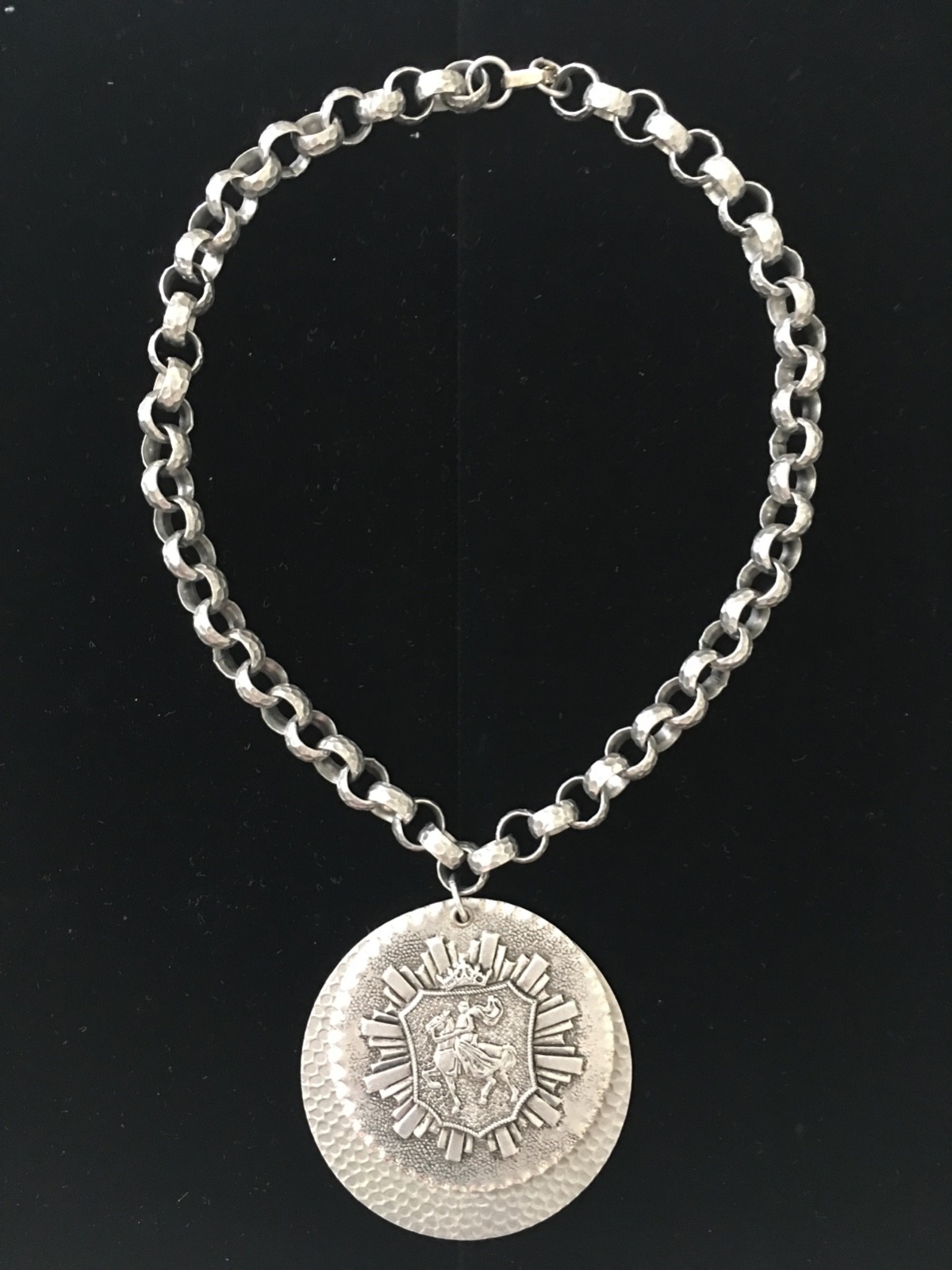 Vintage Aluminum Crest Pendant Necklace