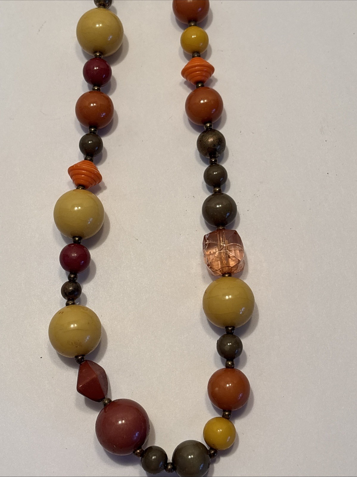 Vintage 70’s Boho Hippie Long Wooden Beads And Lucite Bead Necklace Earth Tones
