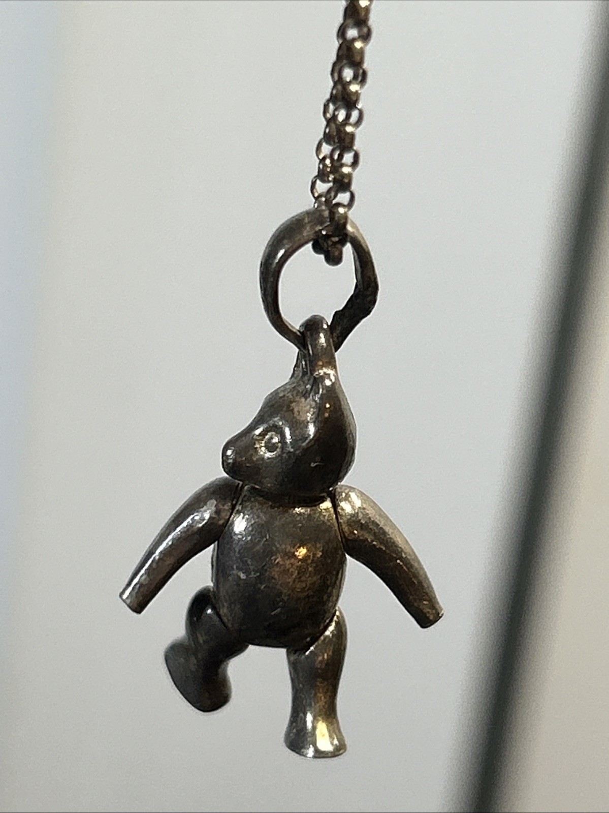 47. Unusual 925 Sterling Articulated BEAR Rolo chain link Necklace 18″, 7.2g
