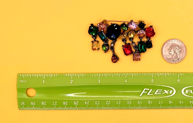 Dark Silver Tone & Multicolor & Shapes Rhinestones Brooch