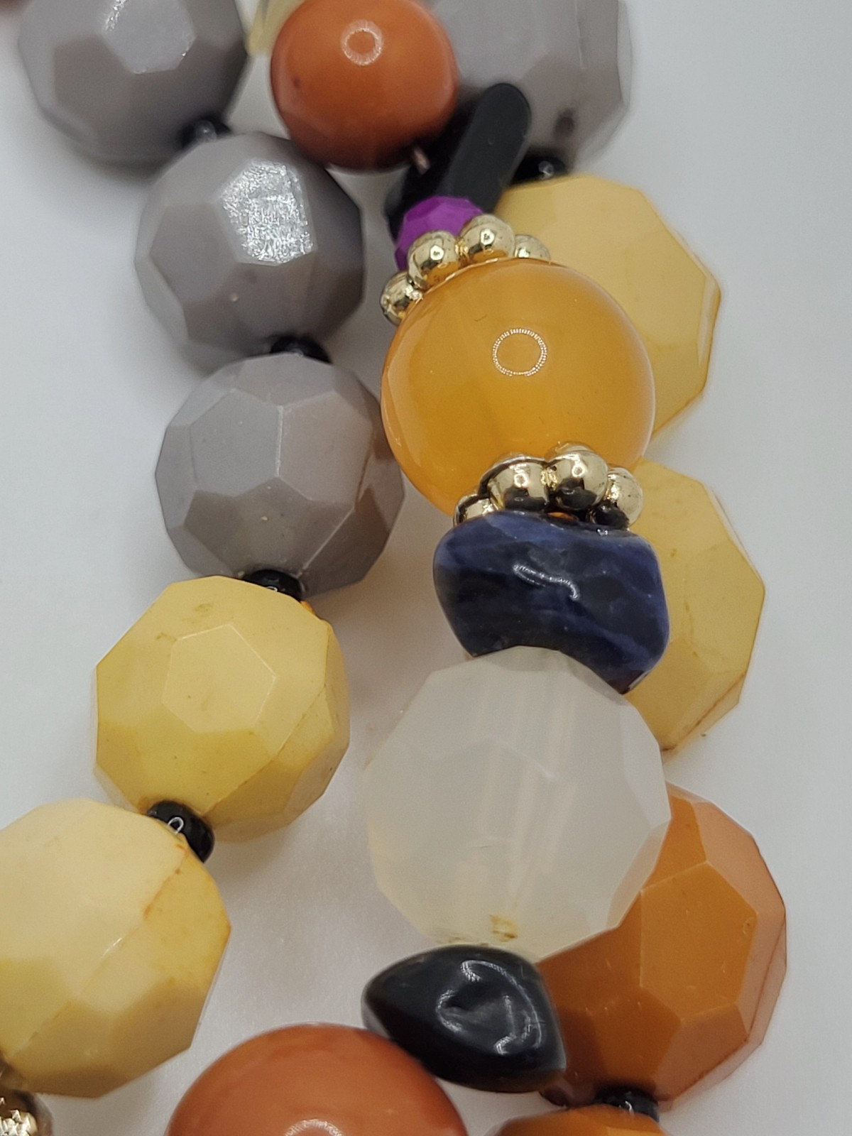 NENA Statement Natural & Acrylic Stone Choker Layered Faceted Beads & Pendant