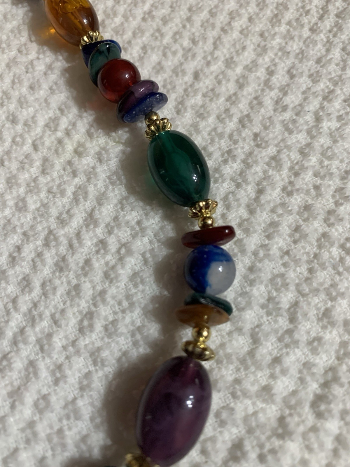 VTG Colorful Faux Stone Beaded Necklace with Gold Spacers Fall Colors