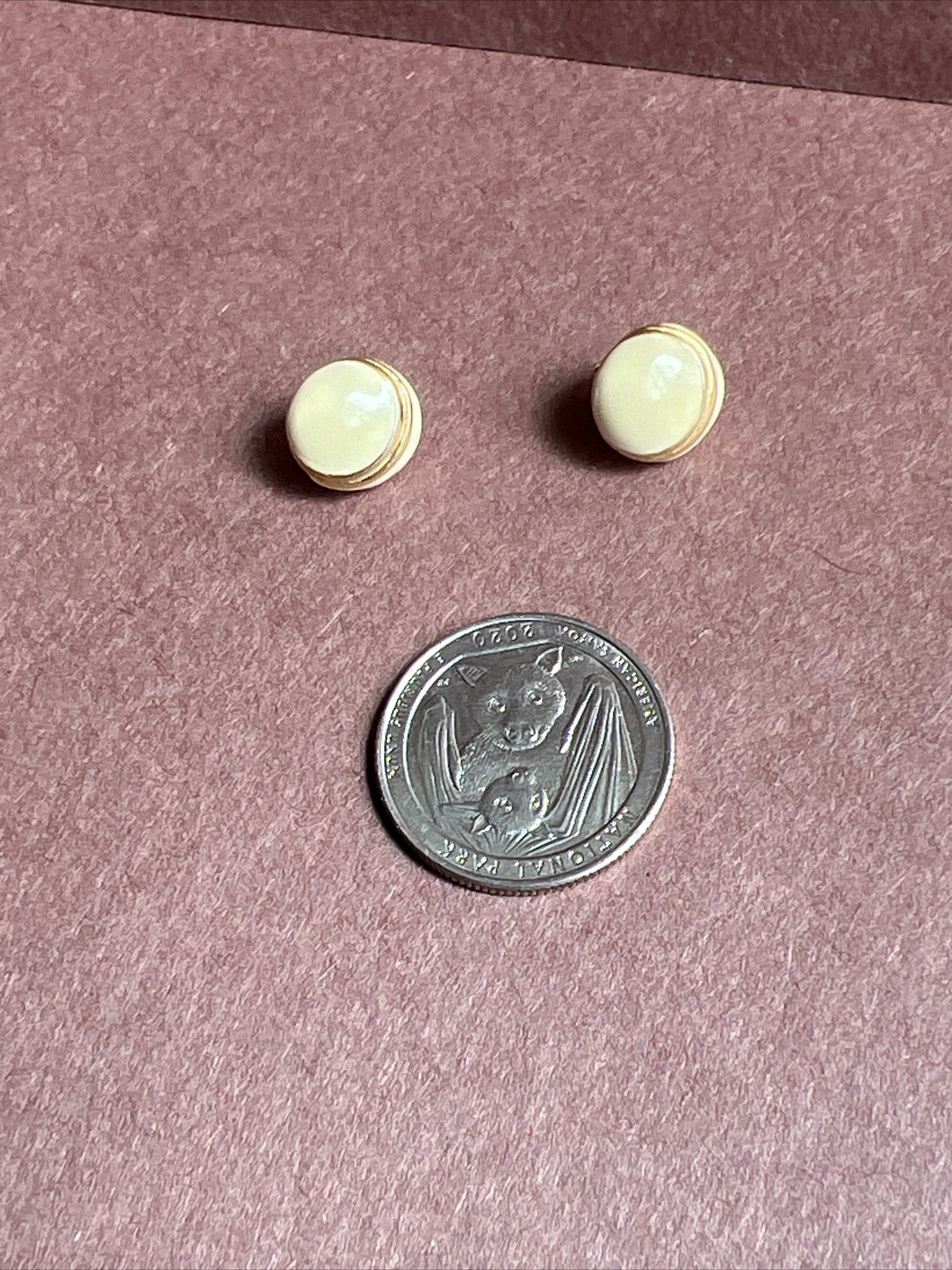 Vintage Monet Mini Ivory and Gold Tone Stud Earrings