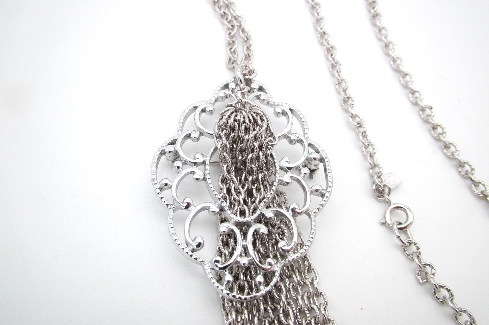 Vtg Emmons Silver Tone “Show Off” Convertible Tassel Necklace/Brooch Combo