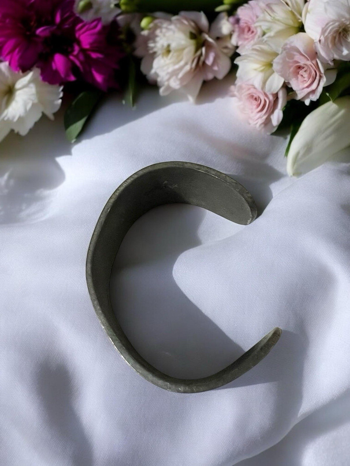 Salisbury Pewter Flower of the Month May Lilly Of Valley 2” Wide Cuff Bracelet