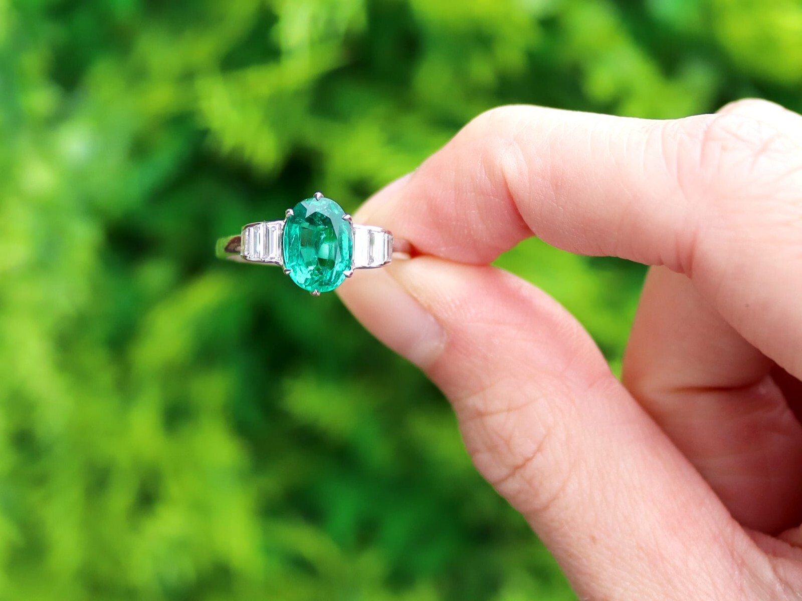 Antique 2.10Ct Emerald and 0.42Ct Diamond, Platinum Dress Ring Circa 1935