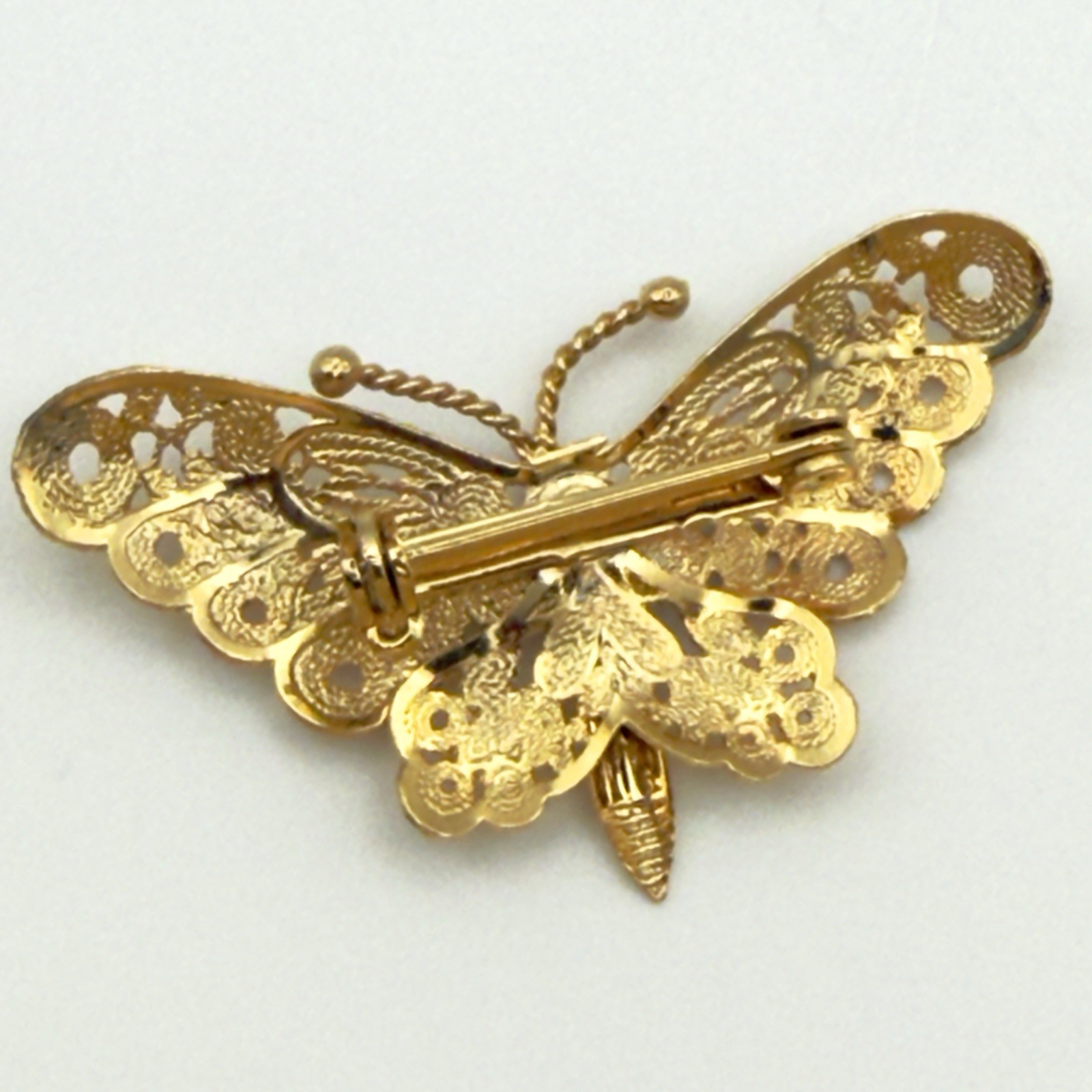 Vintage Gold Tone Filigree Butterfly Brooch Small Delicate Pin Spring