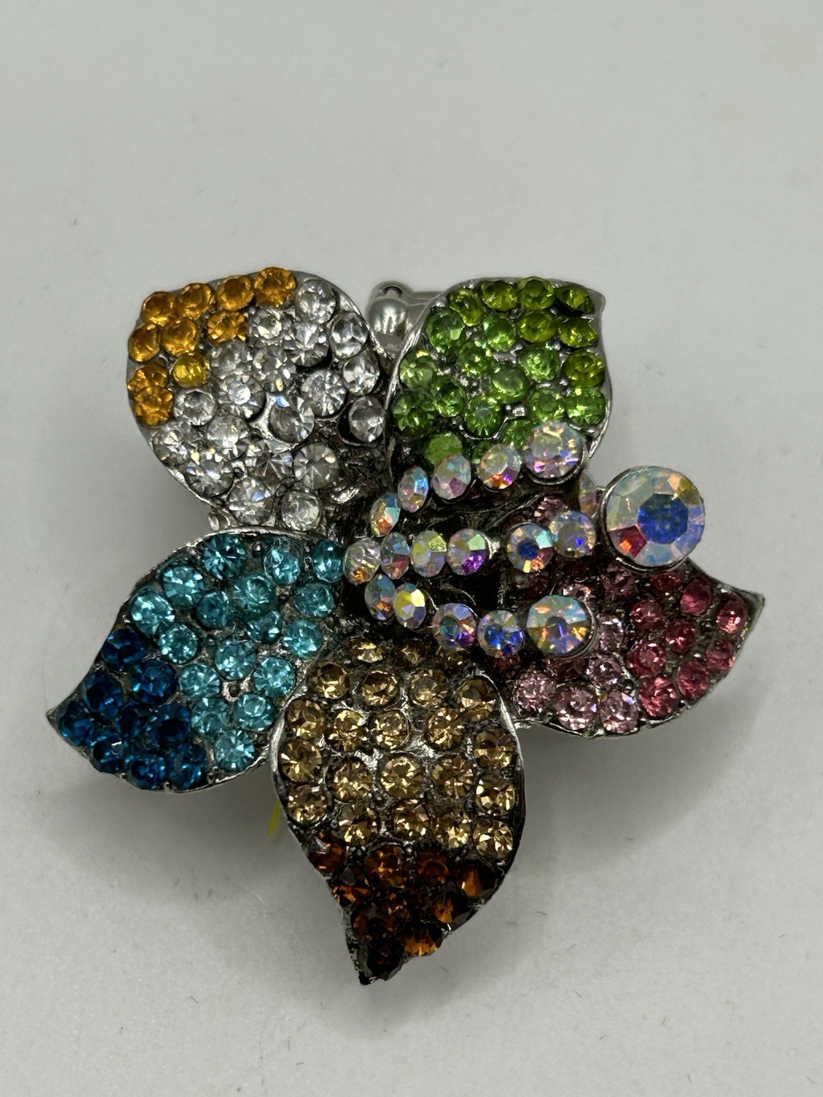 Vintage Multicolor Rhinestone Flower Ring – Stretch Band Statement Cocktail Ring