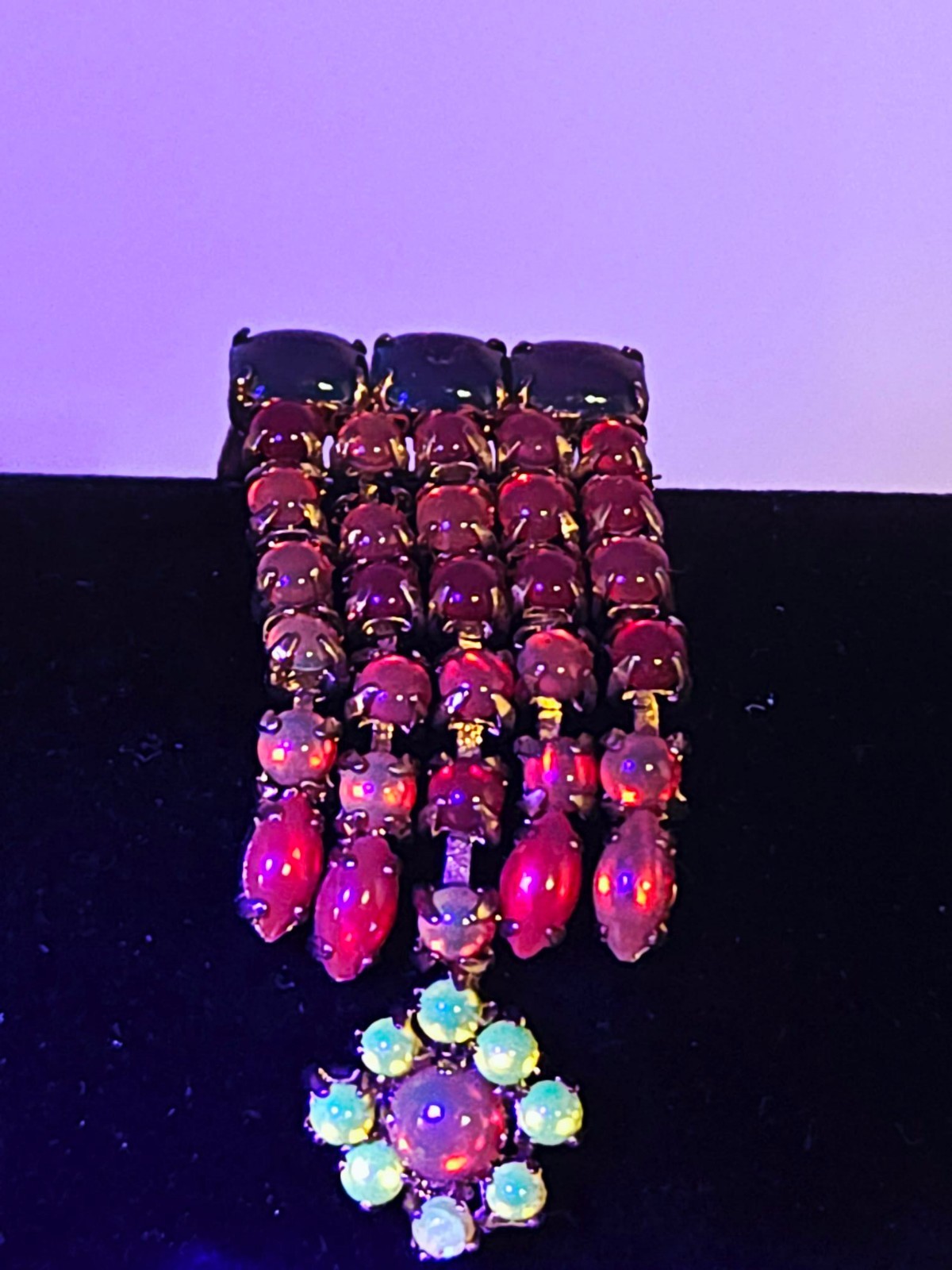 Vintage UV Reactive Cadmium Glass & Faux Turquoise Statement Brooch / Pin