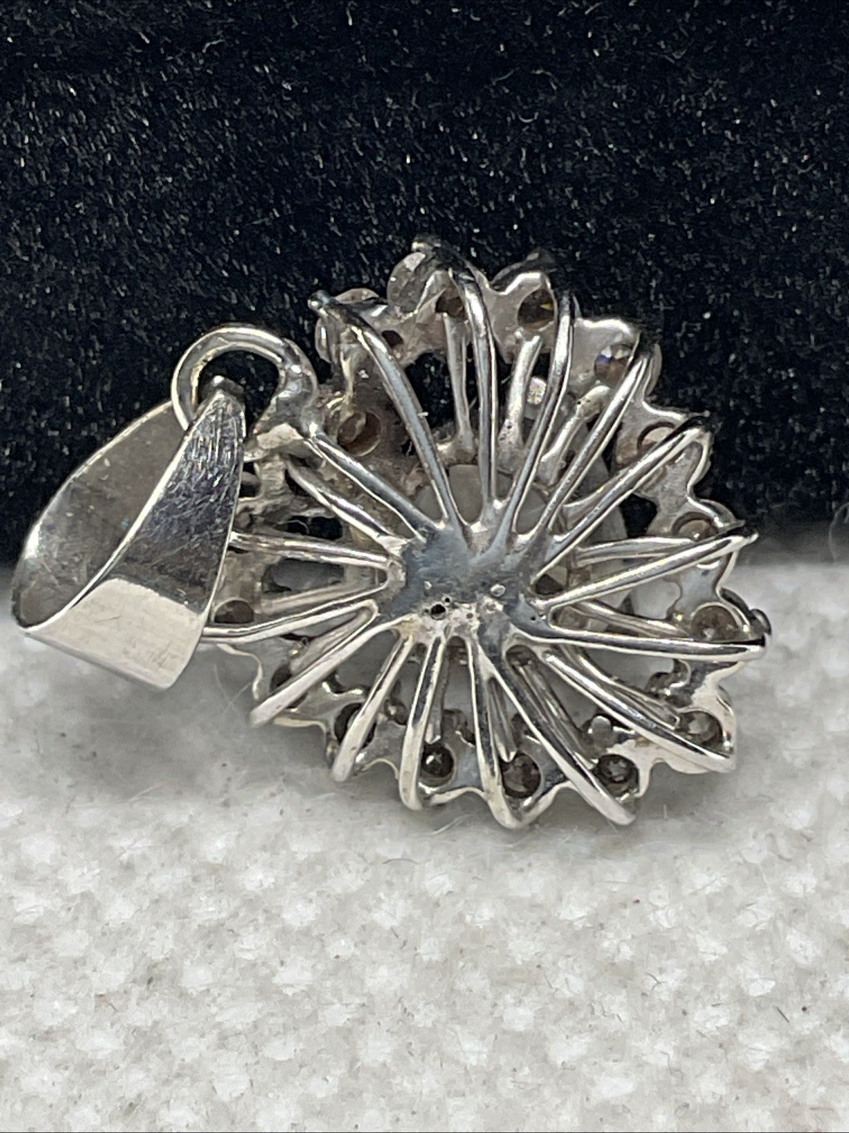 VINTAGE HANDMADE 8K White Gold Solitaire Diamond w/Accents Pendant & 11K Lock