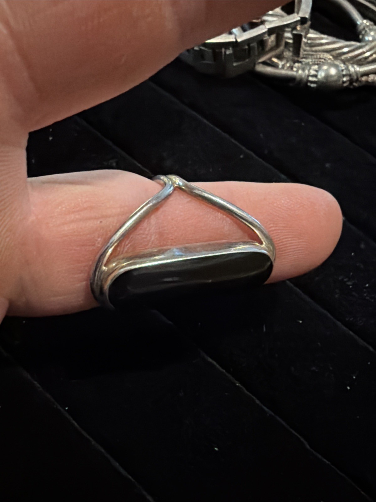 VINTAGE STERLING SILVER MEXICO ATI 925 LARGE BLACK ONYX RING NICE