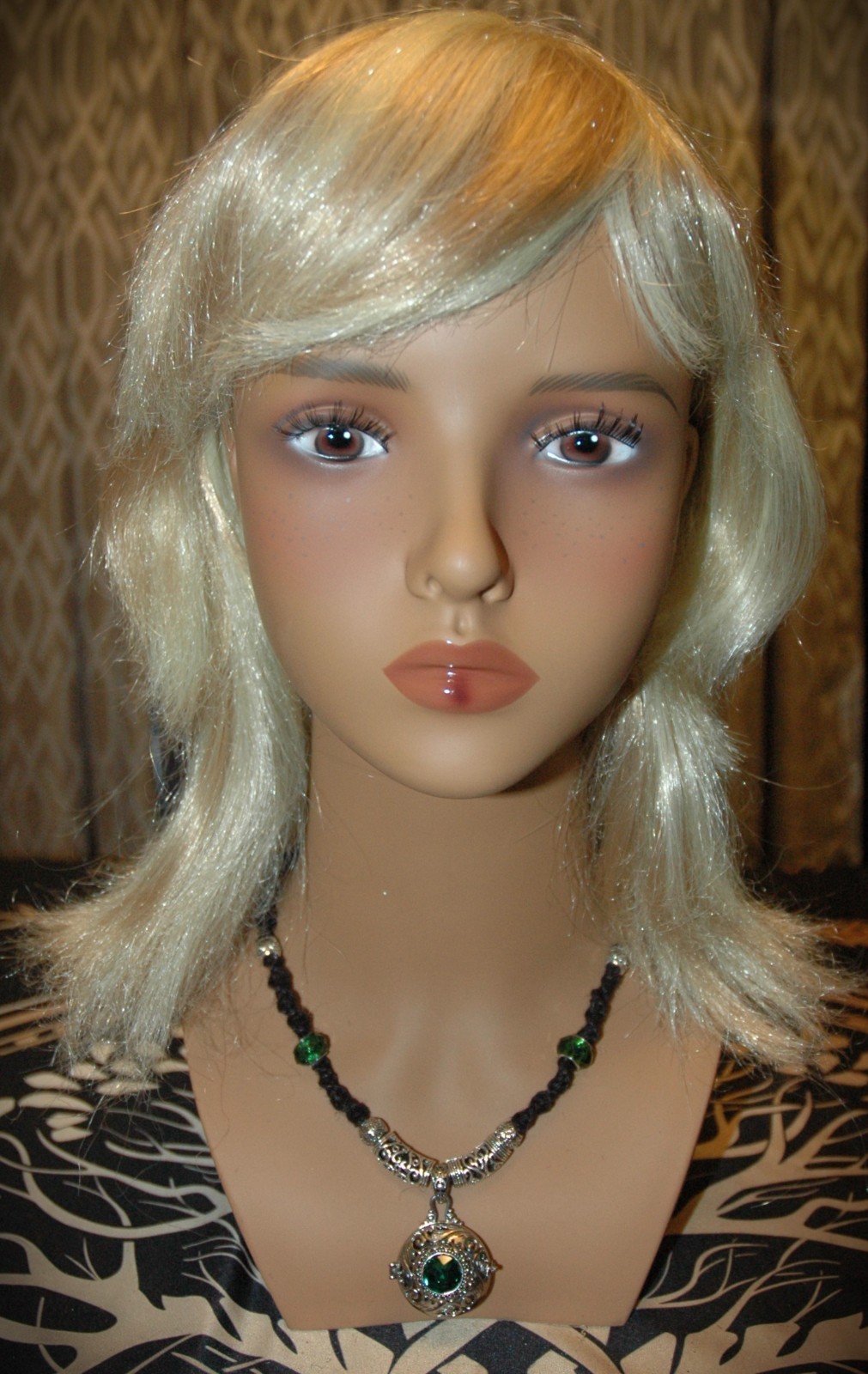 Antique Style Locket with a Green CZ Stone on 20 1/4″ Black Handmade Hemp Chain