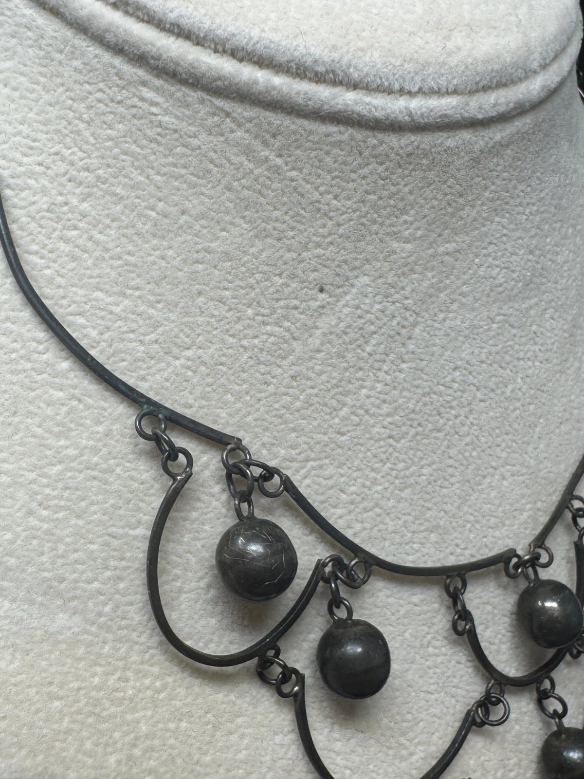 Vintage Taxco Sterling Silver Bib Dangle Ball Mexican Festoon Necklace