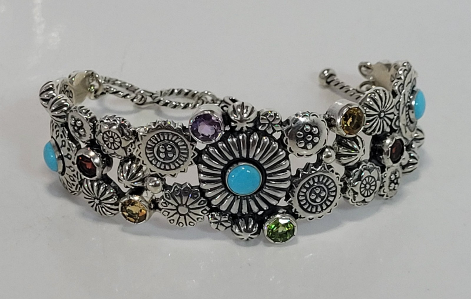 Carolyn Pollack Relios Multi Gemstone Sterling Link Bracelet colorful w toggle