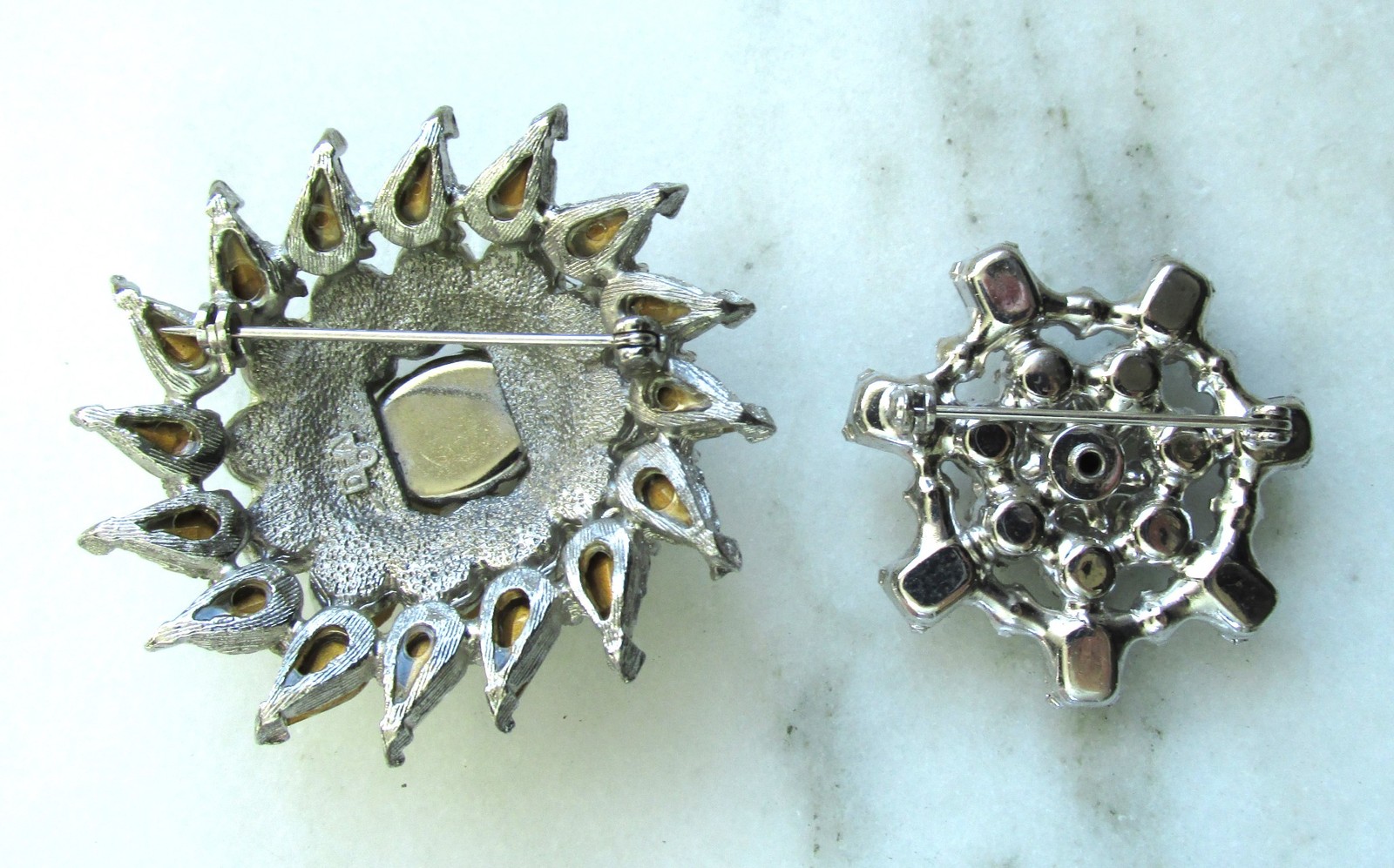 Vintage Clear Glass Rhinestone Silver Tone Brooches C3979