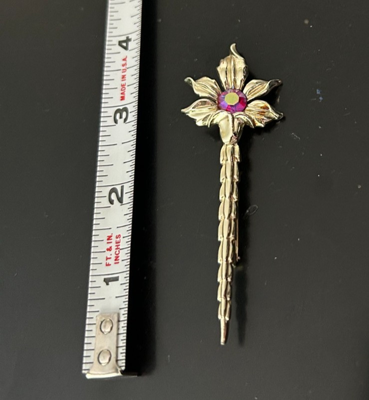 Vintage Signed Emmons Pink Rhinestone Floral Brooch, Lapel Pin Unisex