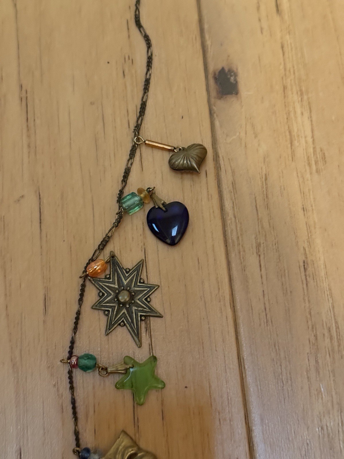 Vintage Glass Works Studio Long Pendant Necklace With Charms Hearts & Stars