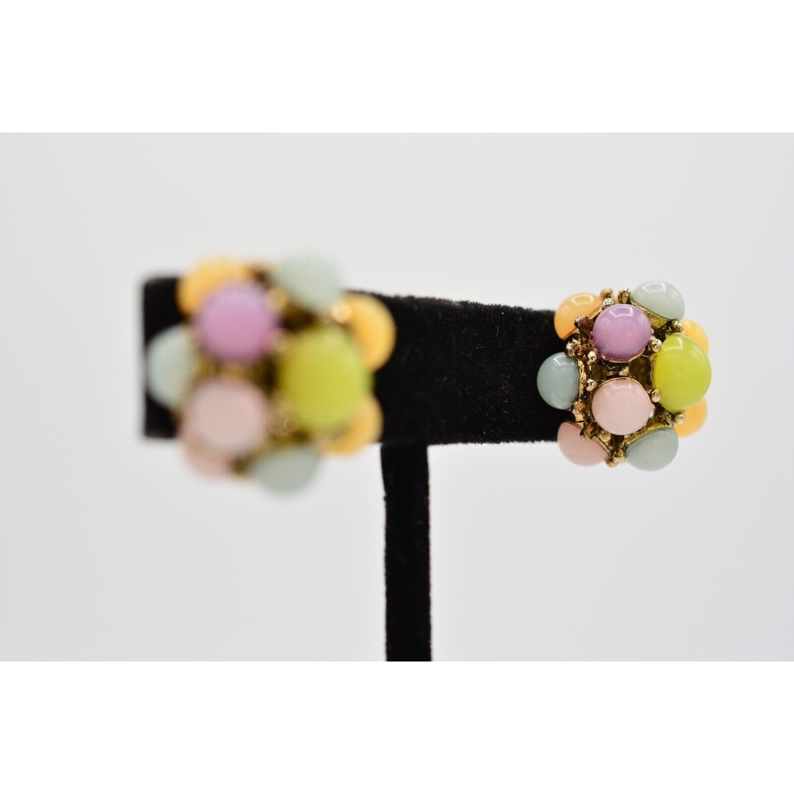 Vintage Pastel Cabochon Earrings Multi-Color Round Chunky Multi-Color 90s BinAE