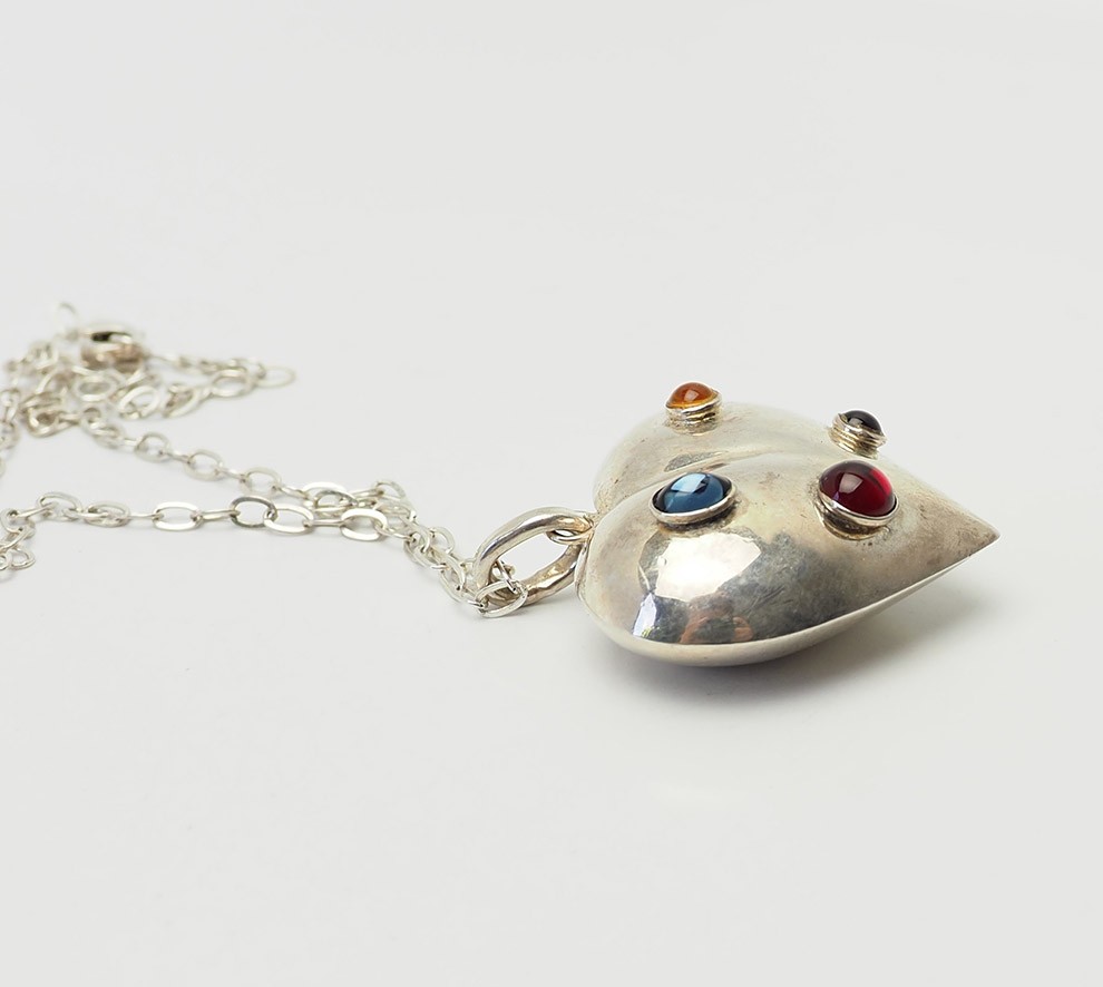 Vintage puff heart multi color glass cabochons large pendant necklace