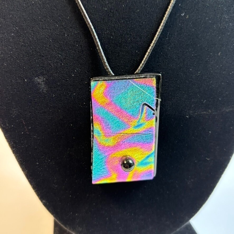 Pendant Necklace Jewelry Art Glass Vintage 2000s Cord Retro Accessory Y2K