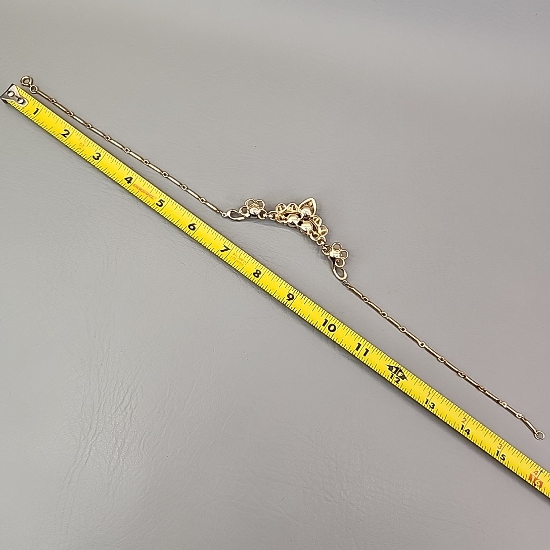 Vintage Coro Necklace Imitation Pearl Gold Tone Bar Link Chain Rhinestones 15.5″