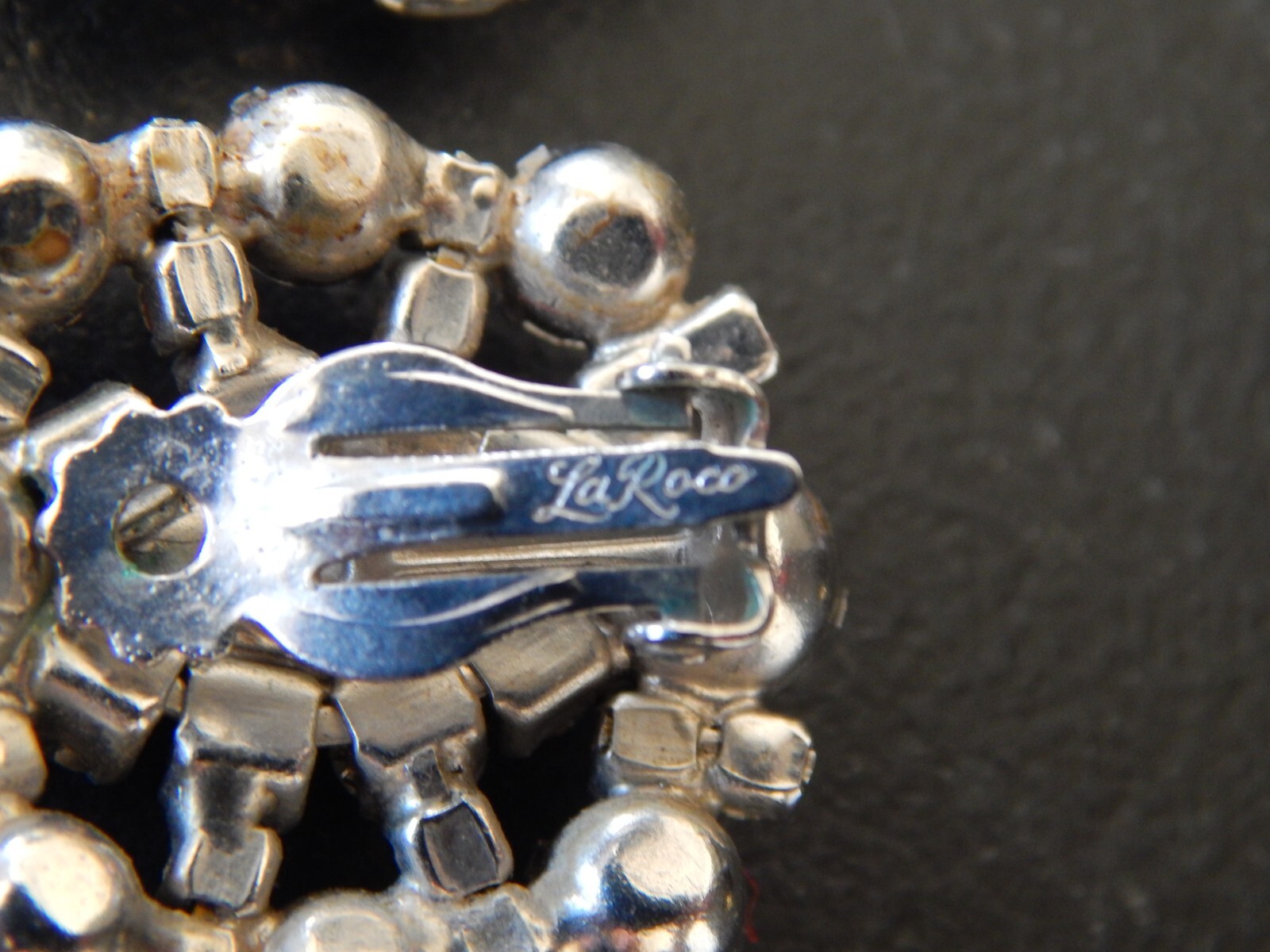 Vintage Rhinestone Earrings Signed La Roco: Clip-On, Silver-Tone