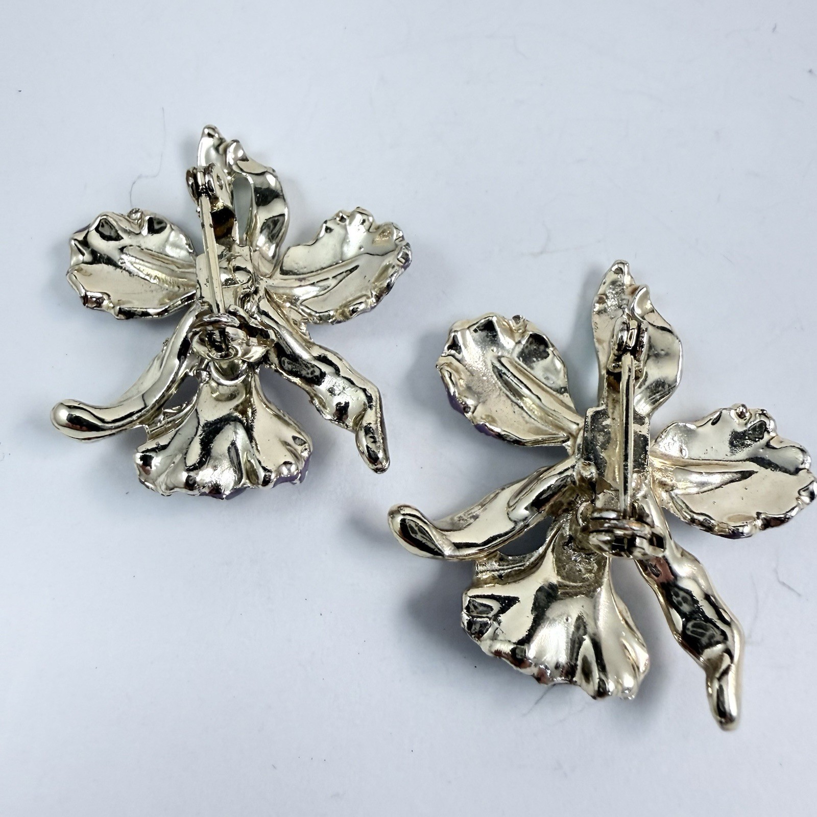 Vintage Purple Enameled Orchid Silver Tone Scatter Pins Brooches