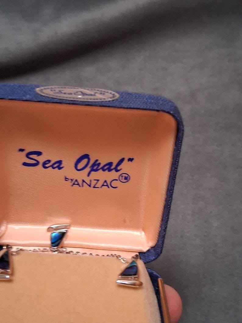 Vintage Sea Opal Sailboat Set Necklace Earrings Anzac Boxed