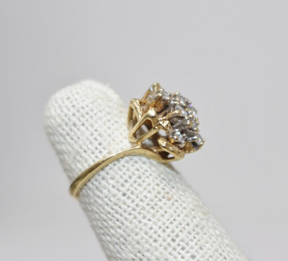 14k Plum Gold 7 Diamond Cluster RING Prong Set Cocktail MCM 3.3g Vintage