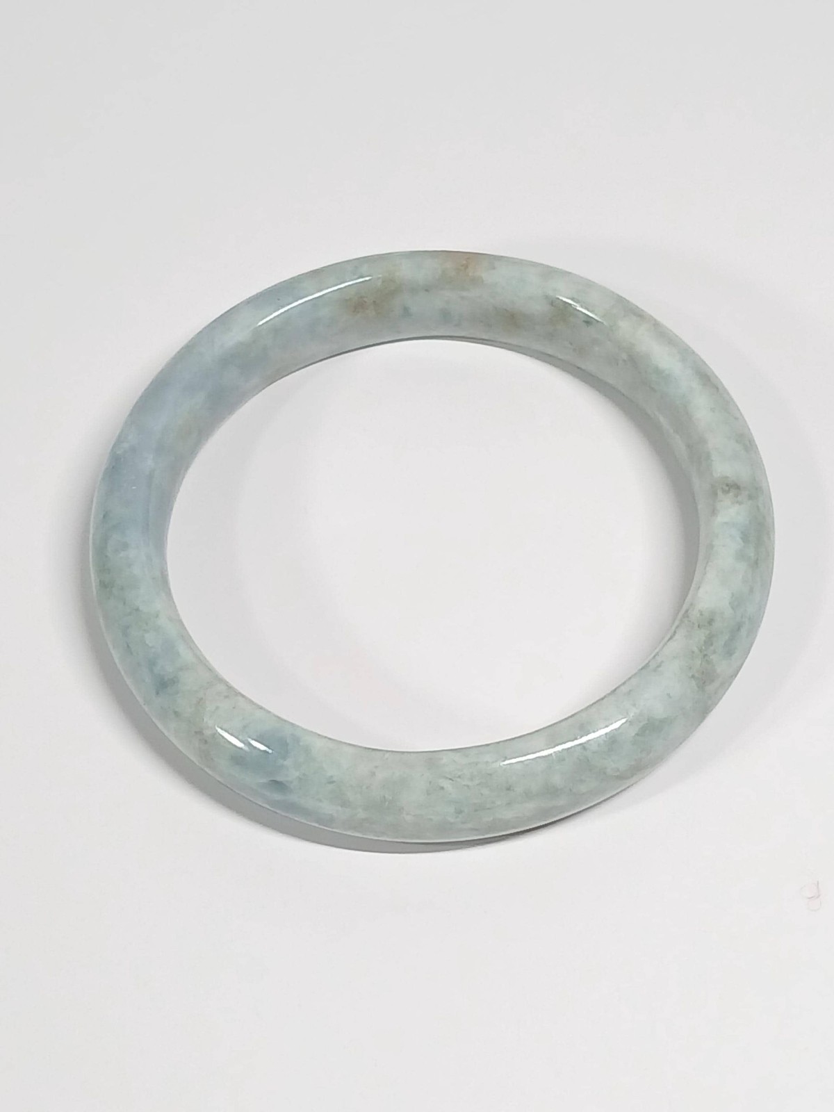 Pale Green Blue Jadeite Bracelet with Brown Inclusions 67mm