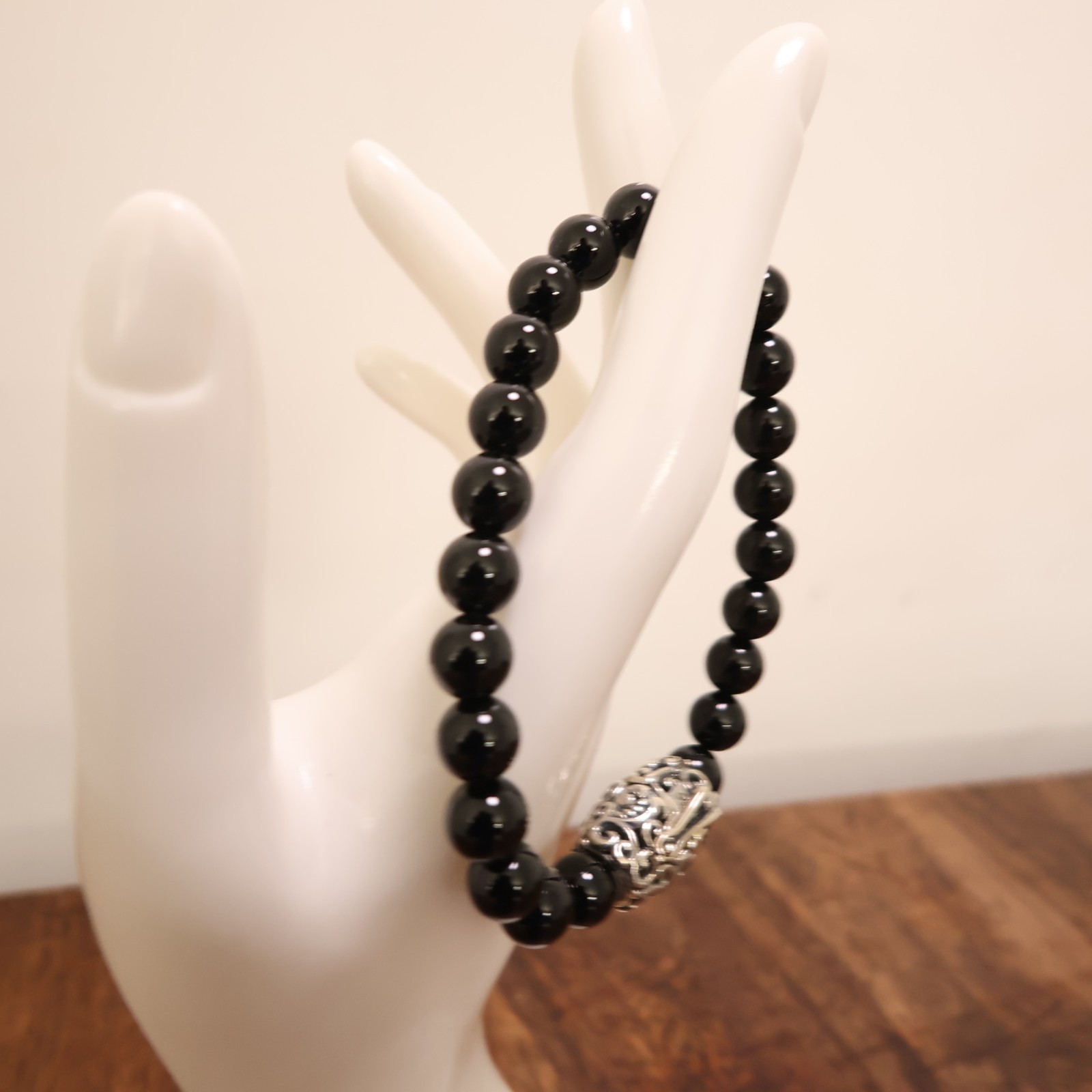 Carolyn Pollack bracelet Relios black onyx beads silver magnetic clasp 6.75in