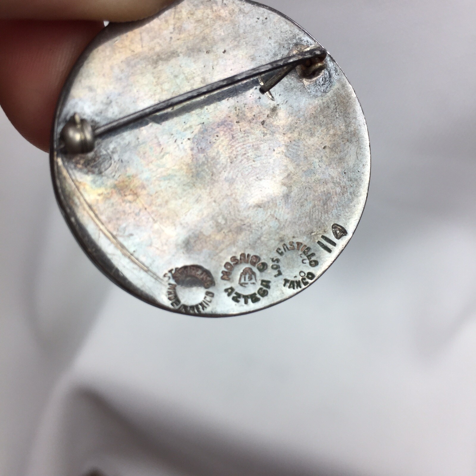 Los Castillo Mosaico Azteca Taxco Mexico Sterling Silver Brooch Zodiac Gemini