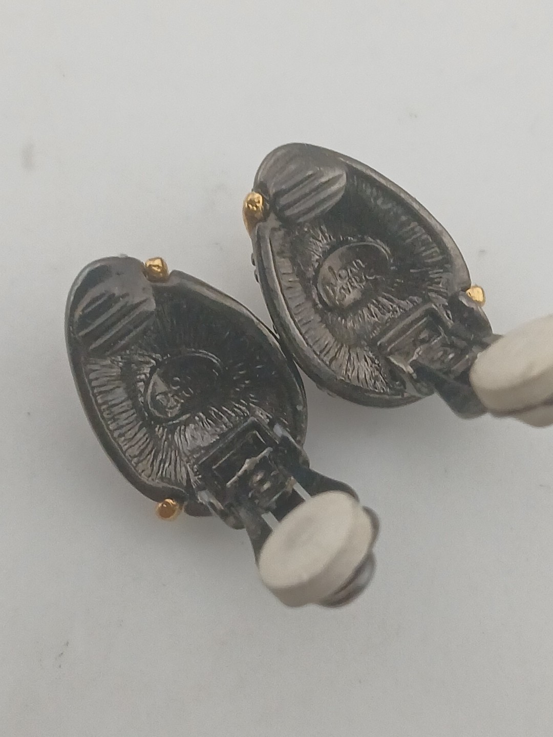 Joan Rivers Midnight Garden Egg gunmetal pink purple gold tone clip earrings