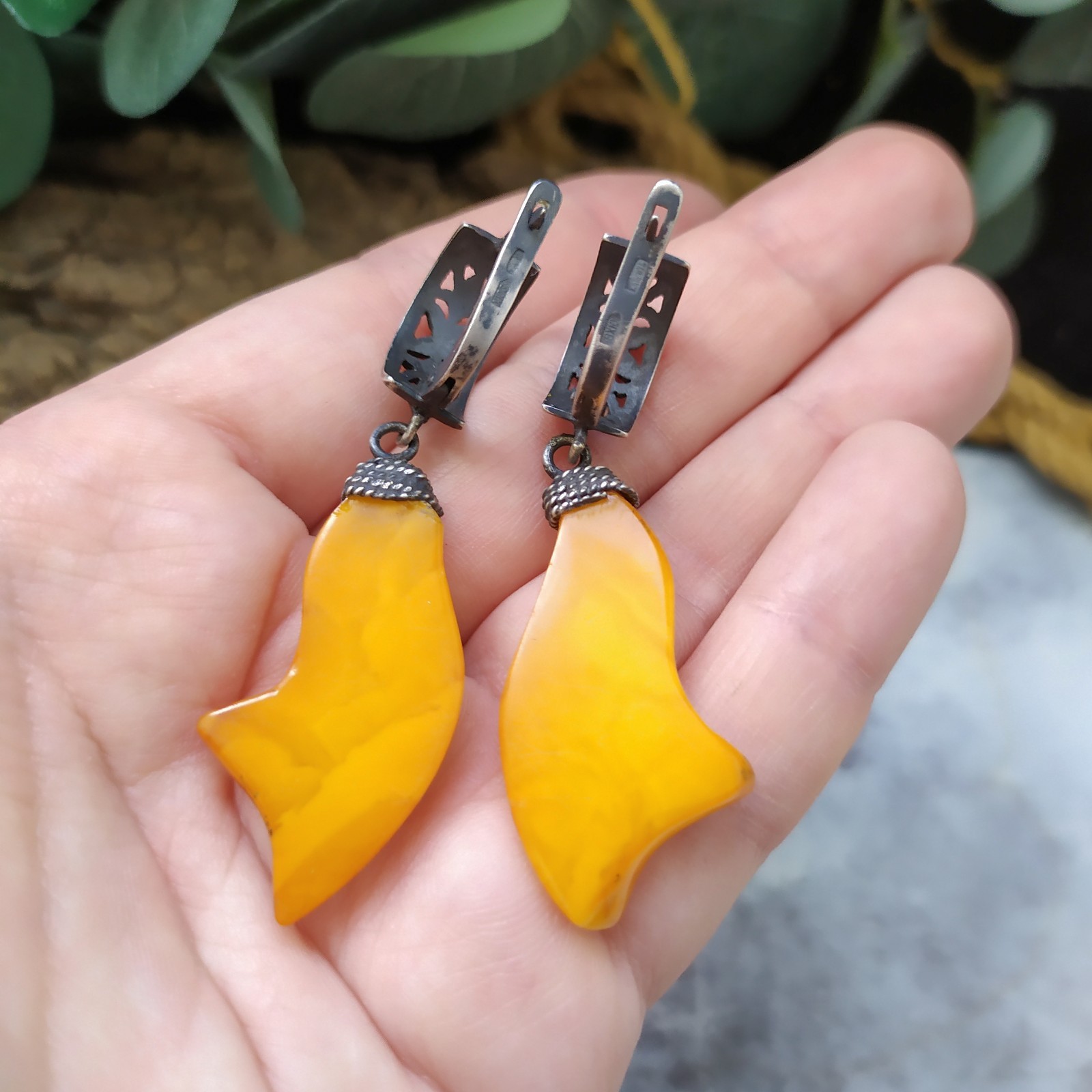 Vintage USSR Amber Earrings 875 Silver Soviet amber earrings