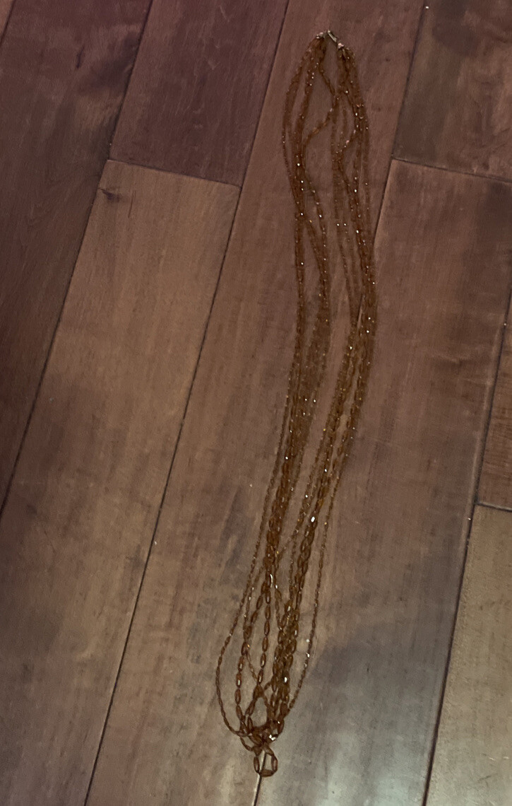 Vintage Necklace 52” 5 Strand Rootbeer Color Beads Different Shapes Wrap A Round