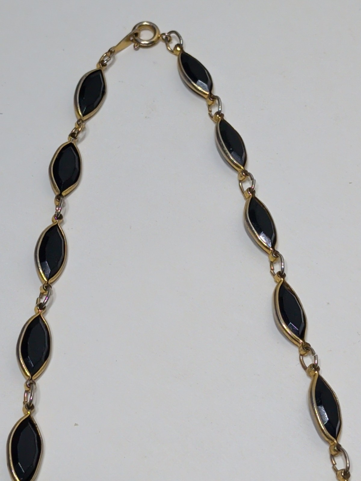 ✨VINTAGE✨ 29″ Goldtone Black Stones / Rhinestones Metal Links Necklace Costume