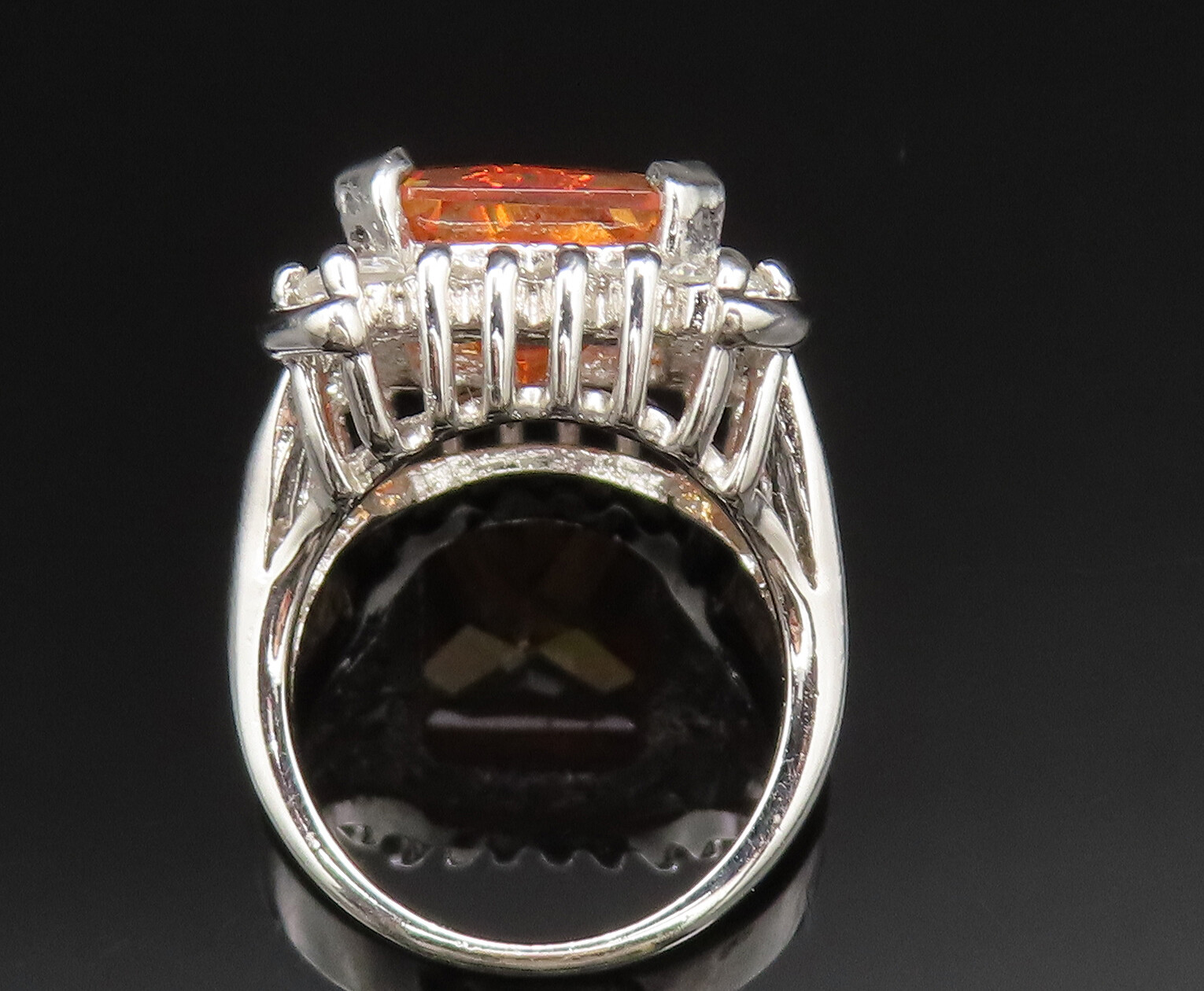 925 Sterling Silver Vintage Square Citrine & Cubic Zirconia Ring Sz 7 RG25388