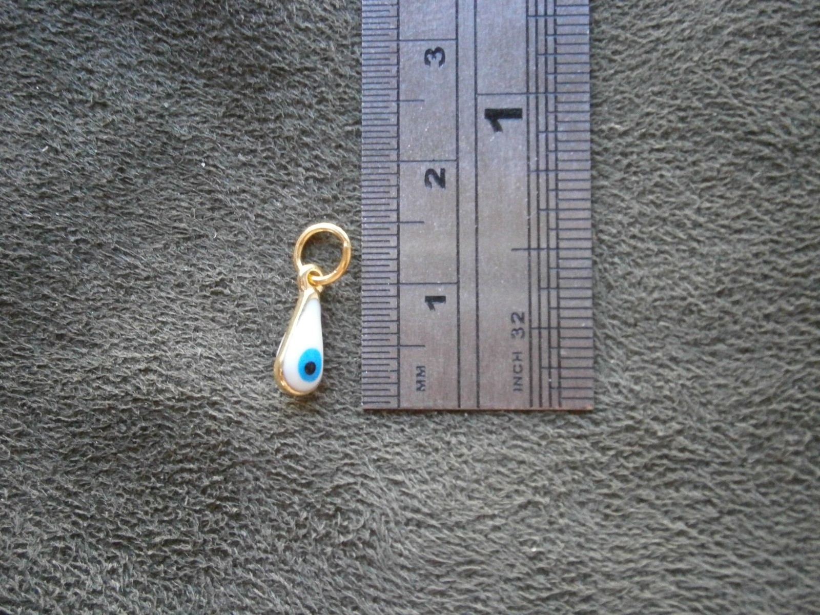 TINY White Evil Eye Amulet Vintage Goldtone & Glass Bead Charm Pendant