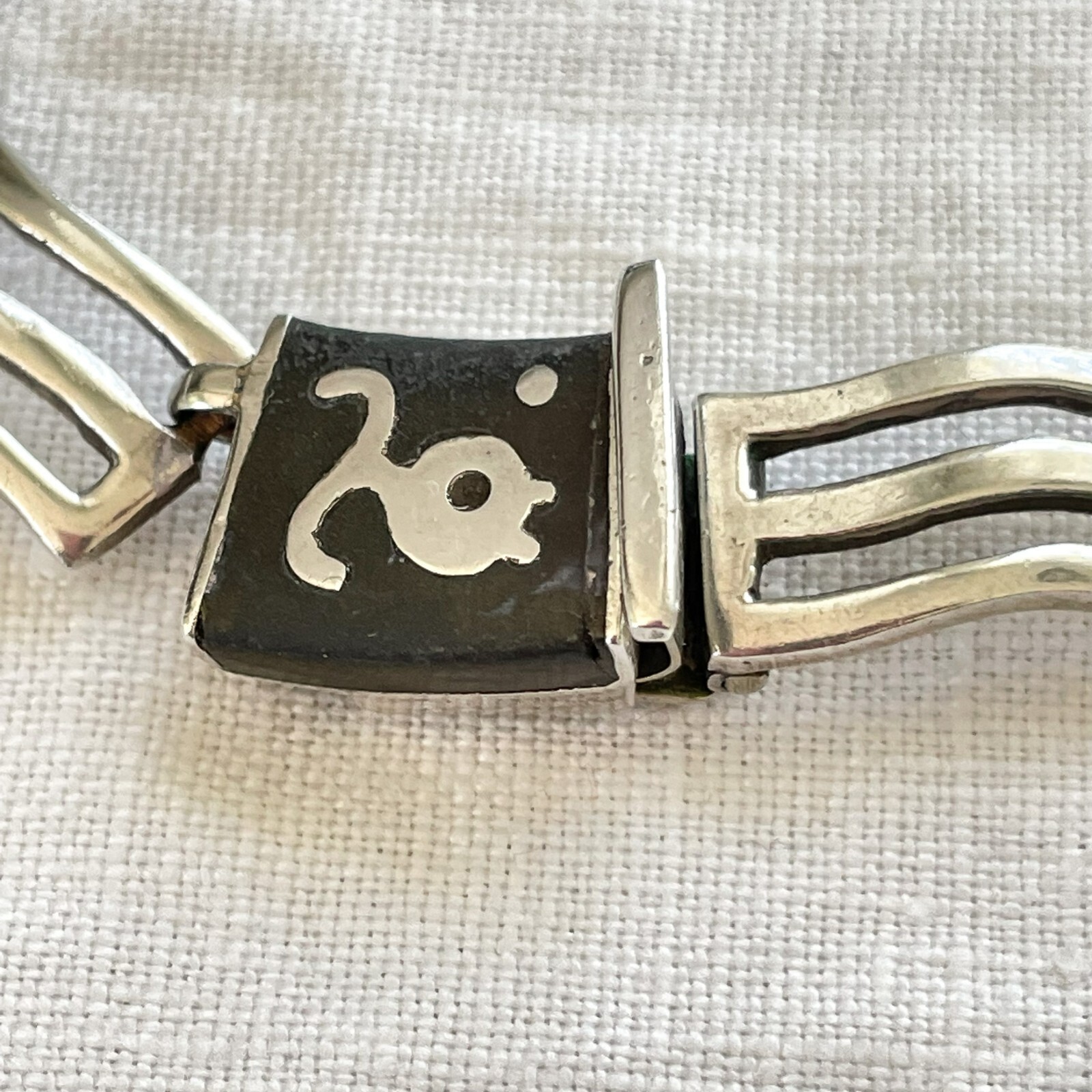 Vintage Los Castillo Onix Negro Fish Necklace/Bracelet Set, Sterling Silver Onyx