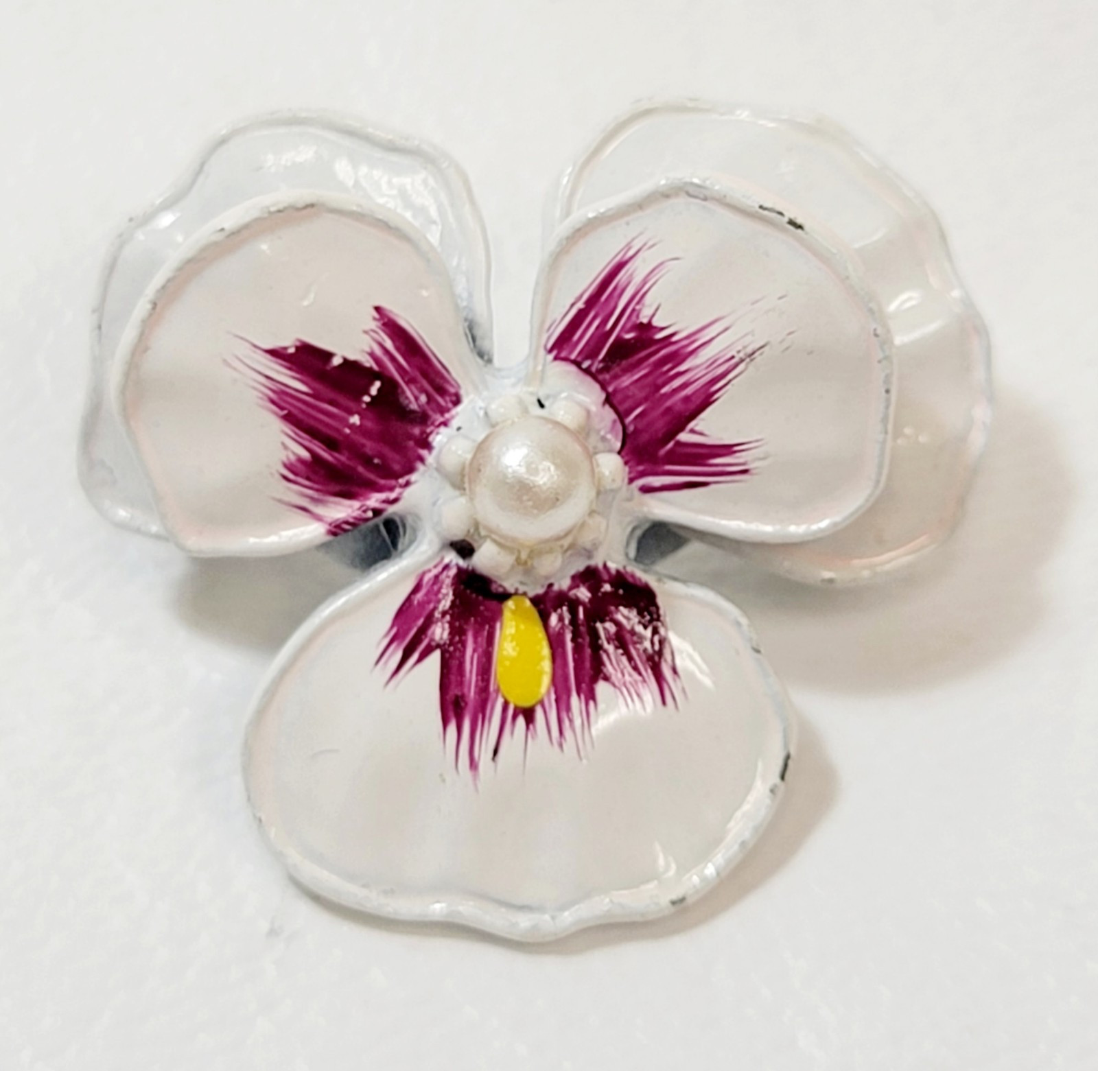 3 Vintage Enamel Pins White Purple Orchid Green Leaf Green Blue Daisy Flower
