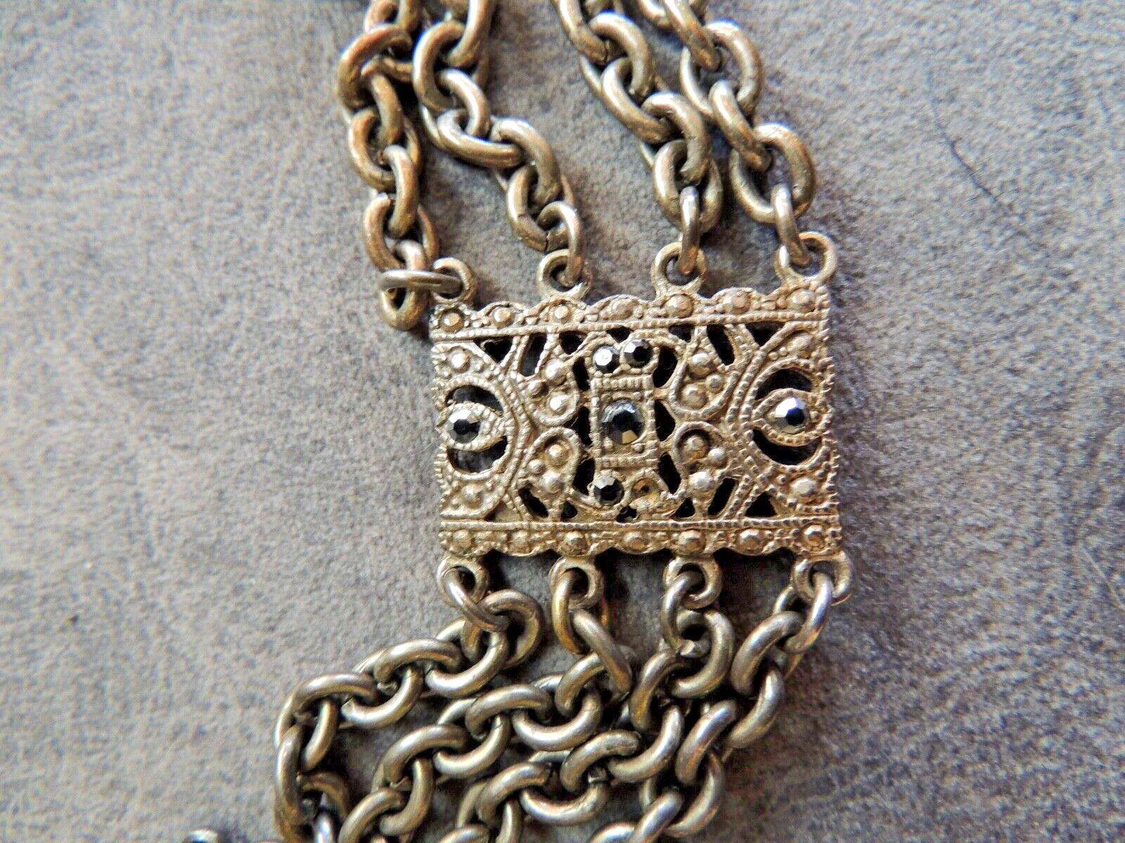21 3/8 inch metal boho necklace antique with small sparkly stones